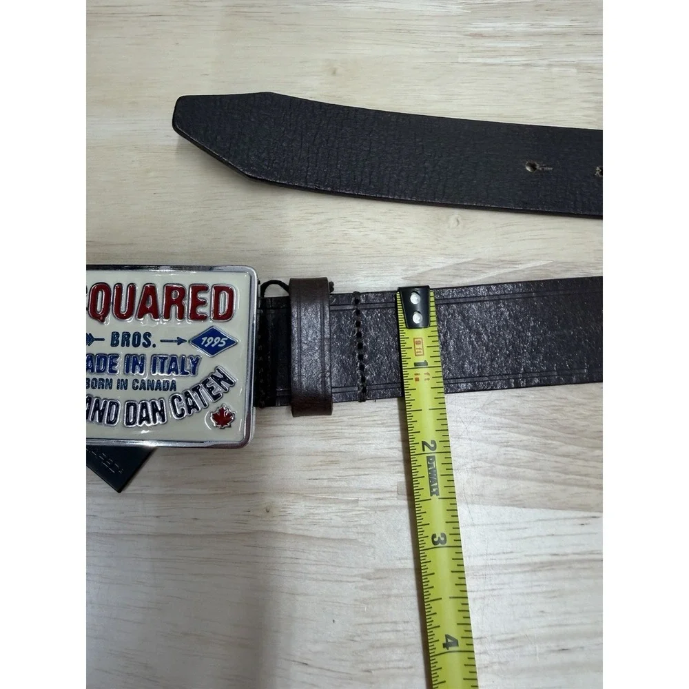 DSQUARED2 Men's Large Caten Brothers Brown Leather Belt with Logo Buckle - New